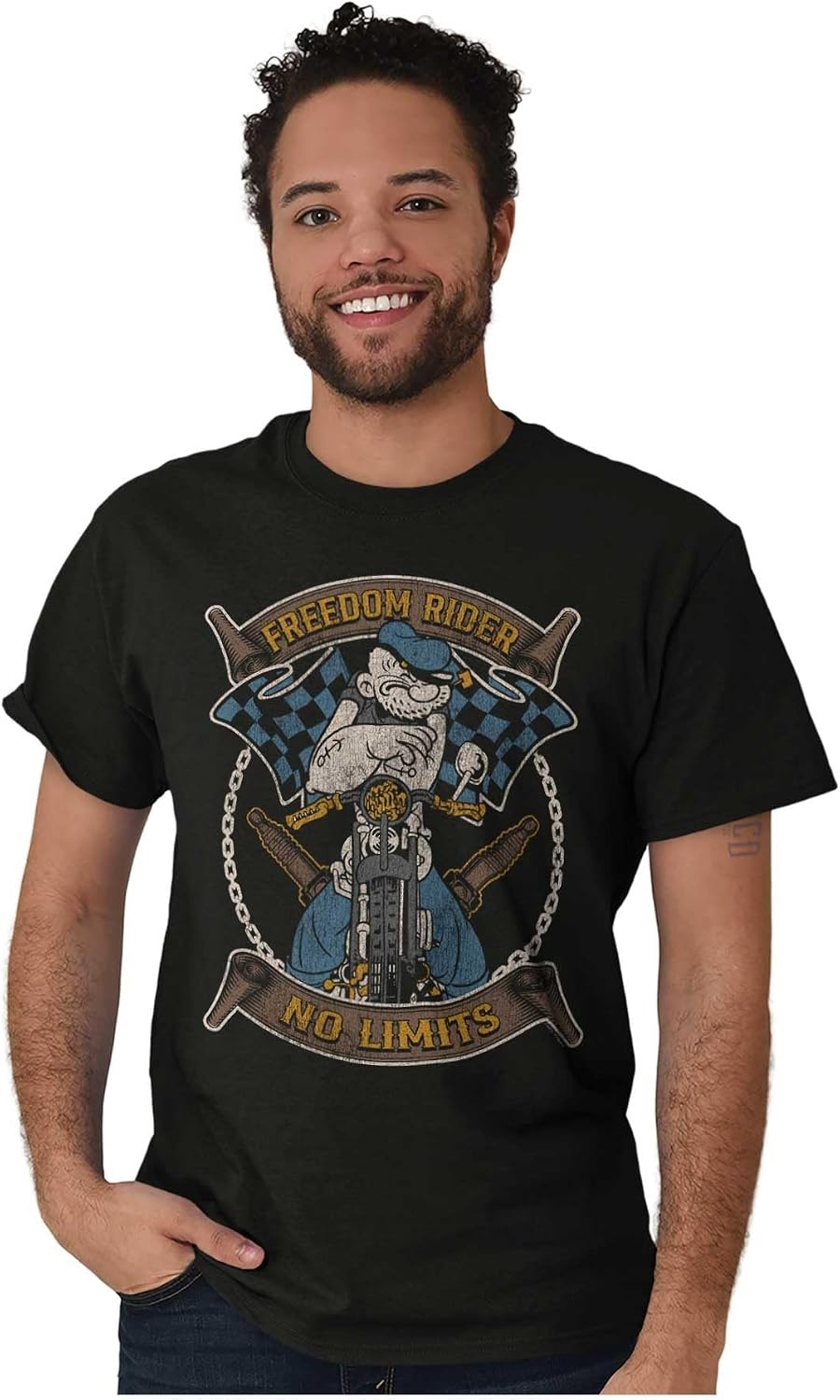 image:imageVintage Popeye Classic Motorcyle Biker Graphic T Shirt Men or WomenBlack Freedom Rider