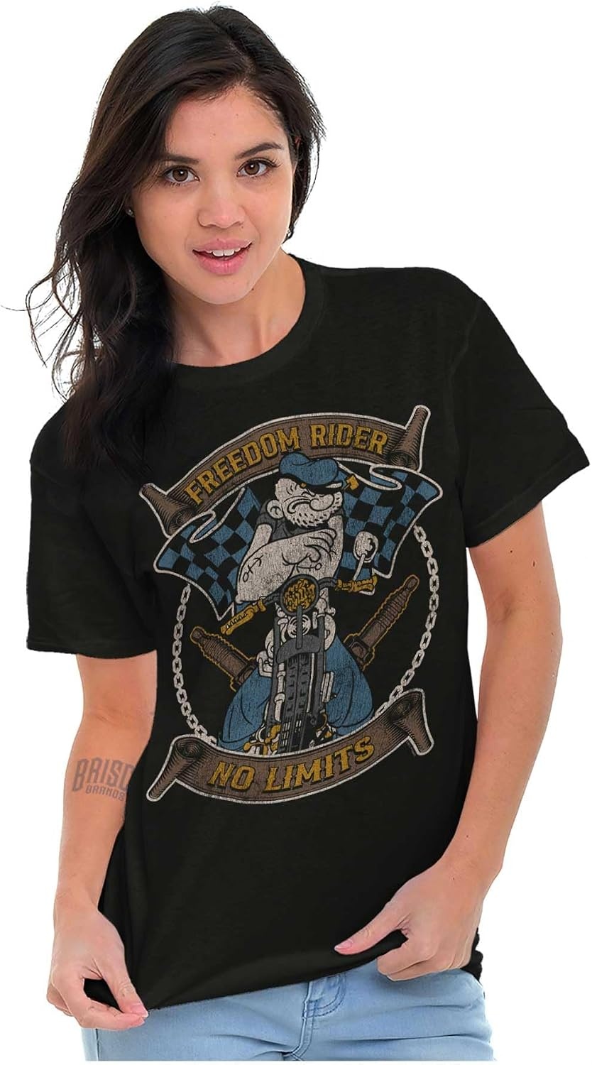 image:imageVintage Popeye Classic Motorcyle Biker Graphic T Shirt Men or WomenBlack Freedom Rider