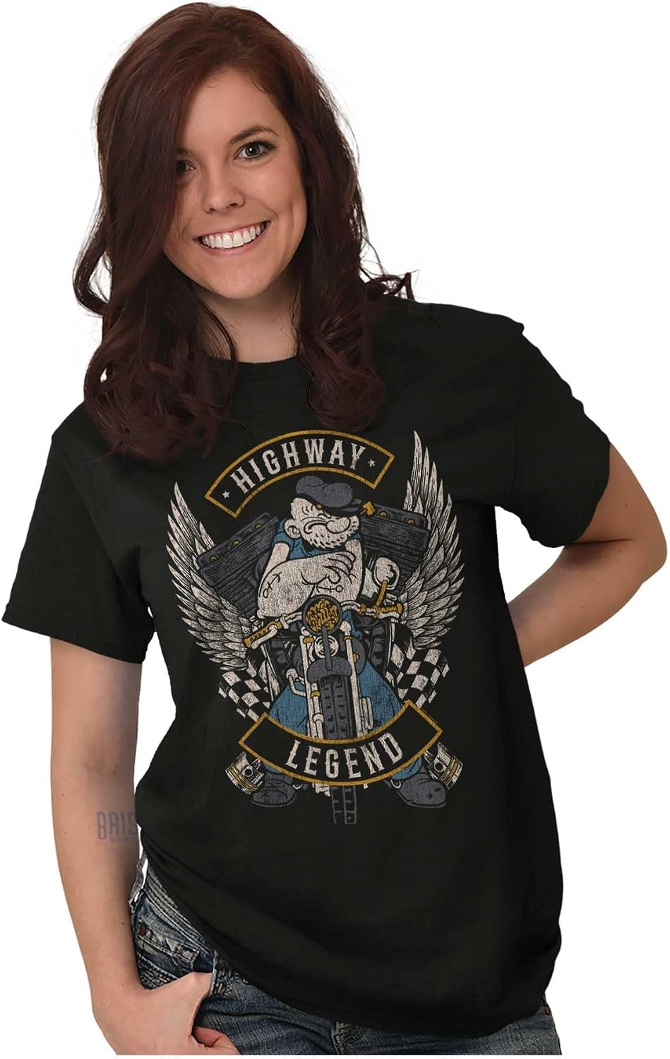 image:imageVintage Popeye Classic Motorcyle Biker Graphic T Shirt Men or WomenBlack Highway Legend
