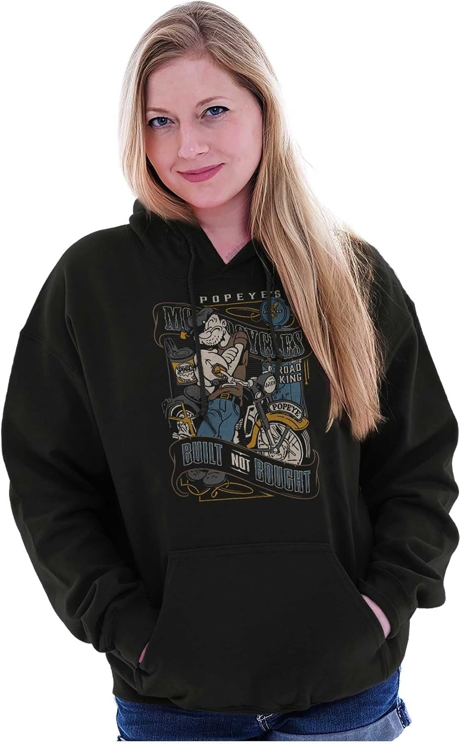 image:imageVintage Popeye Classic Motorcyle Biker Hoodie Sweatshirt Women MenBlack Built Not Bought