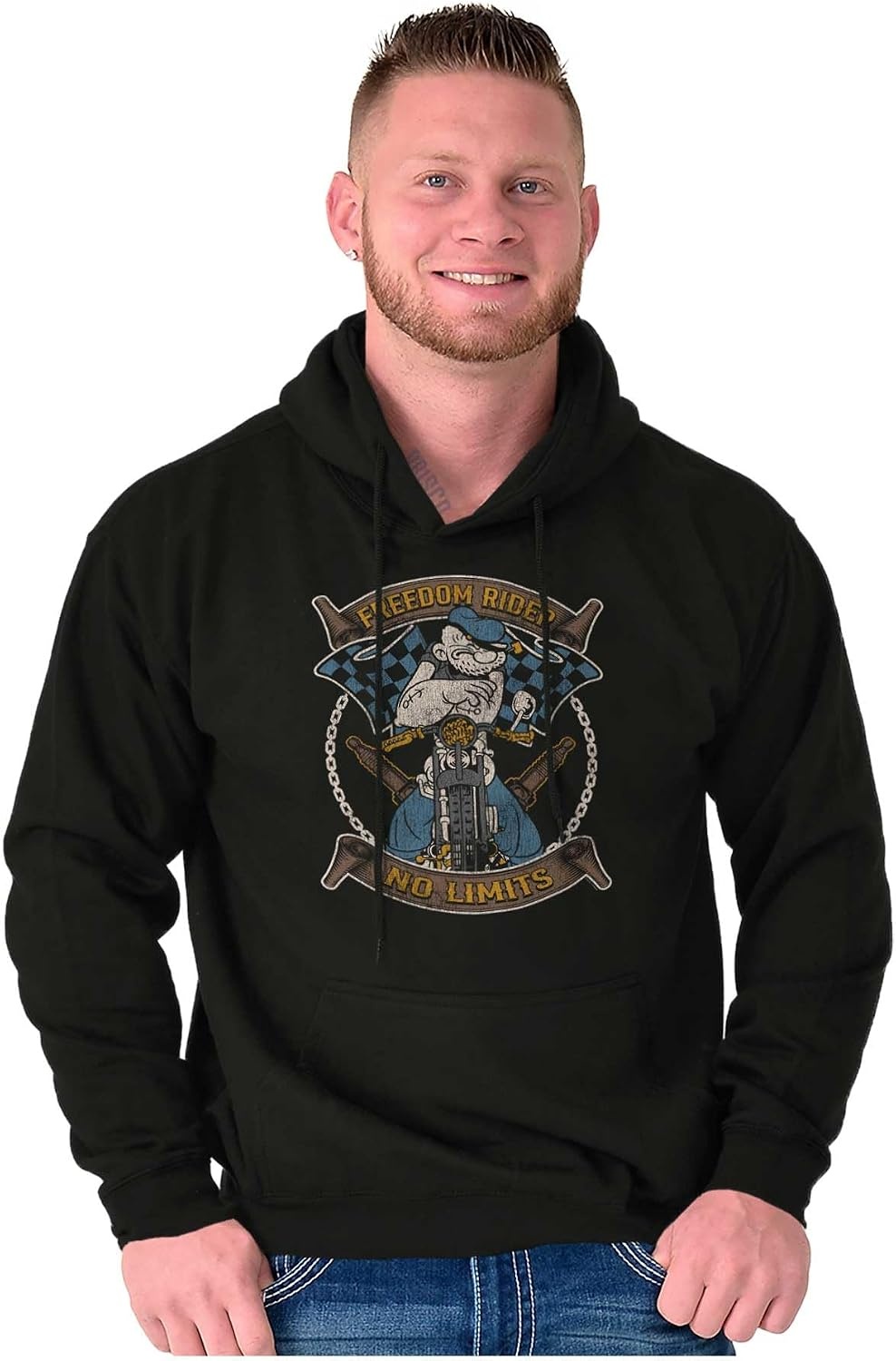 image:imageVintage Popeye Classic Motorcyle Biker Hoodie Sweatshirt Women MenBlack Freedom Rider