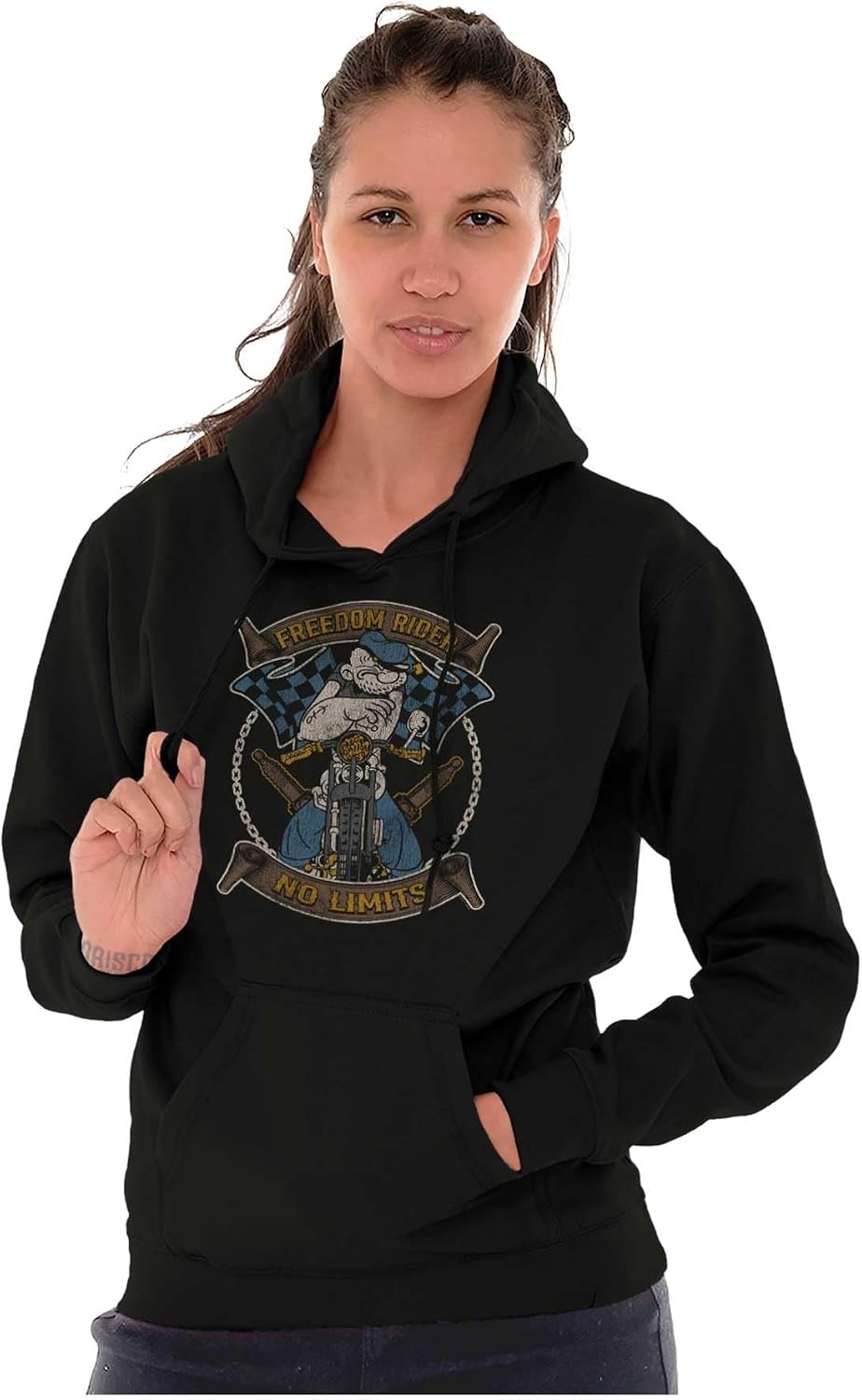 image:imageVintage Popeye Classic Motorcyle Biker Hoodie Sweatshirt Women MenBlack Freedom Rider