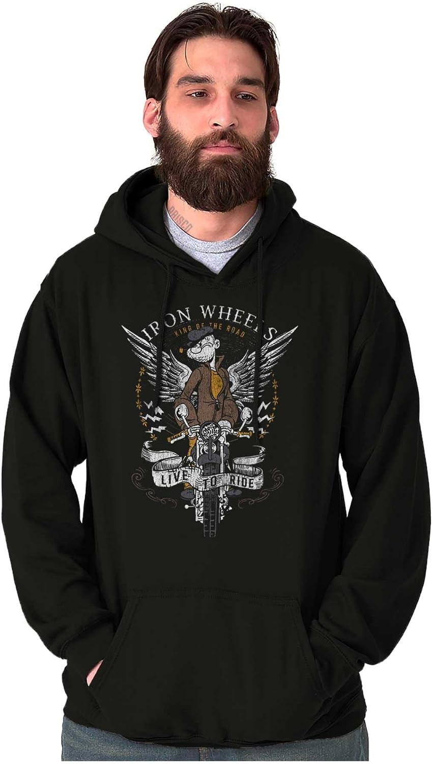 image:imageVintage Popeye Classic Motorcyle Biker Hoodie Sweatshirt Women MenBlack Iron Wheels