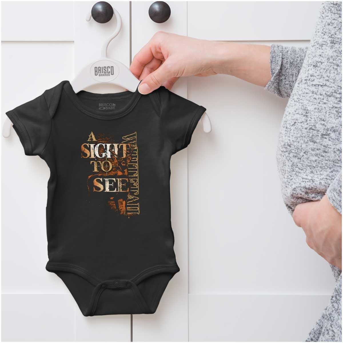 image:imageWhitetail Deer Hunter A Sight to See Baby Romper Boys or GirlsBlack