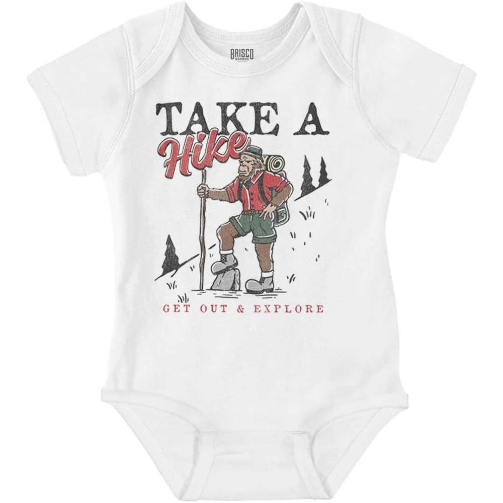 image:imageBigfoot Take A Hike Explore Outdoors Baby Romper Boys or GirlsWhite