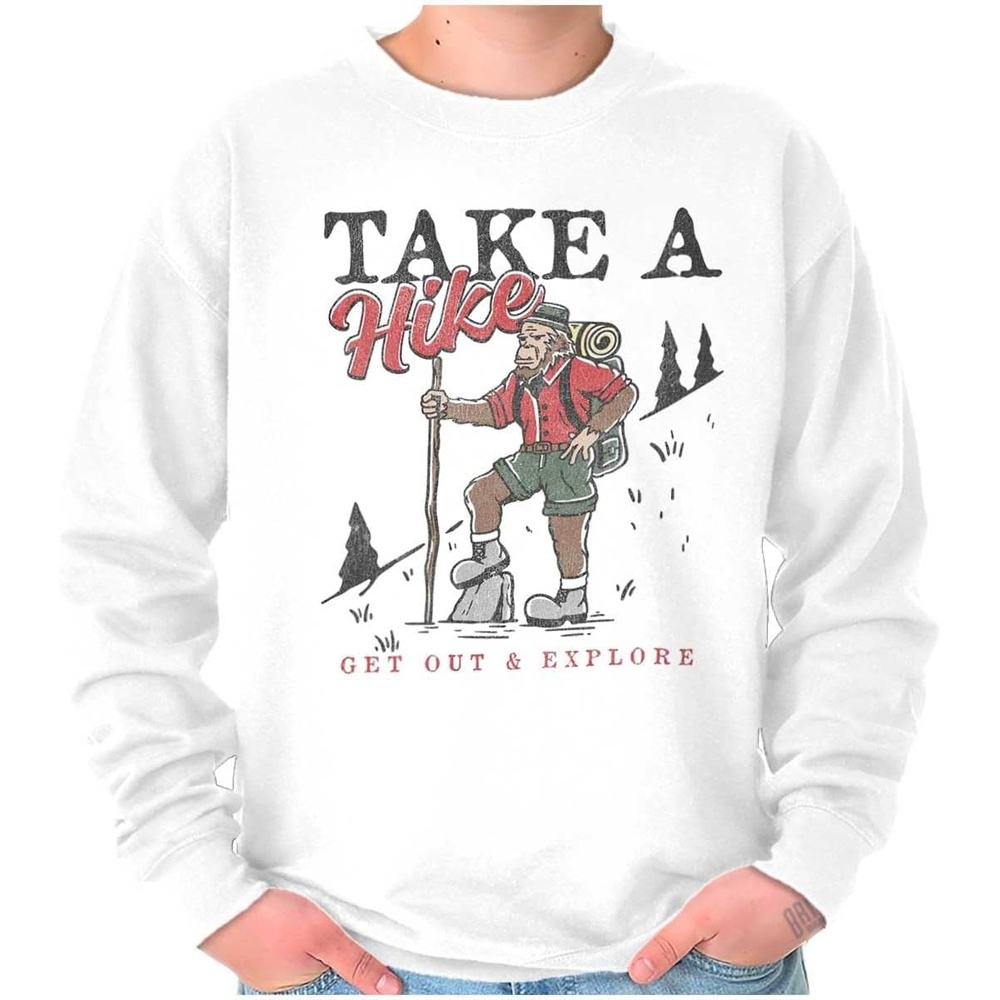 image:imageBigfoot Take A Hike Explore Outdoors Sweatshirt for Men or WomenWhite