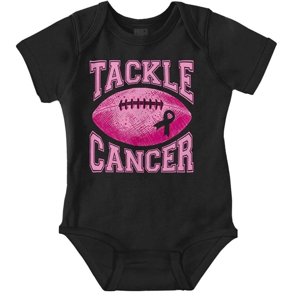 image:imageBreast Cancer Tackle Cancer Football Baby Bodysuit Jumper GirlsBlack
