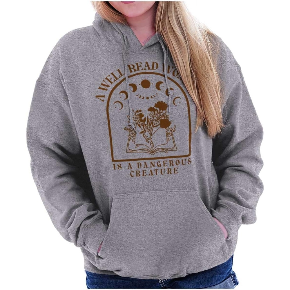 image:imageBrisco Brands A Well Read Woman Is Dangerous Hoodie Sweatshirt WomenSport Grey