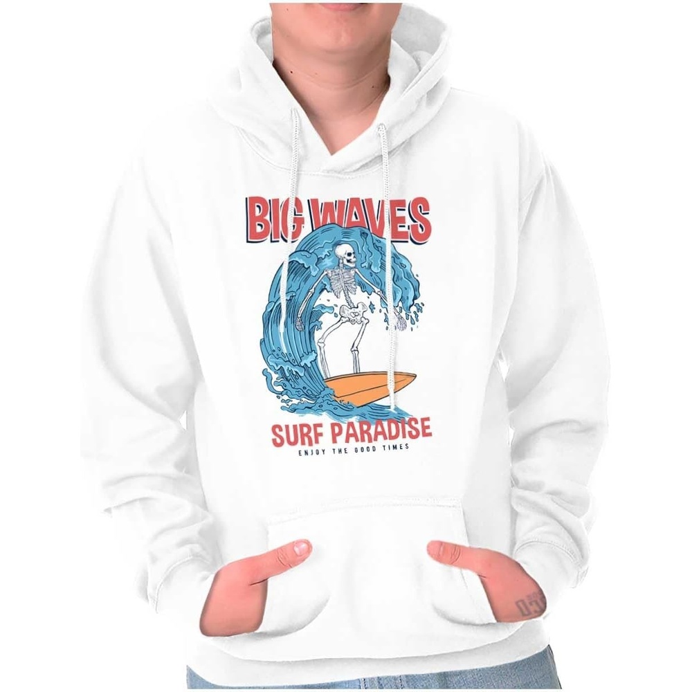 image:imageBrisco Brands Big Waves Surf Paradise Skeleton Hoodie Sweatshirt Women MenWhite