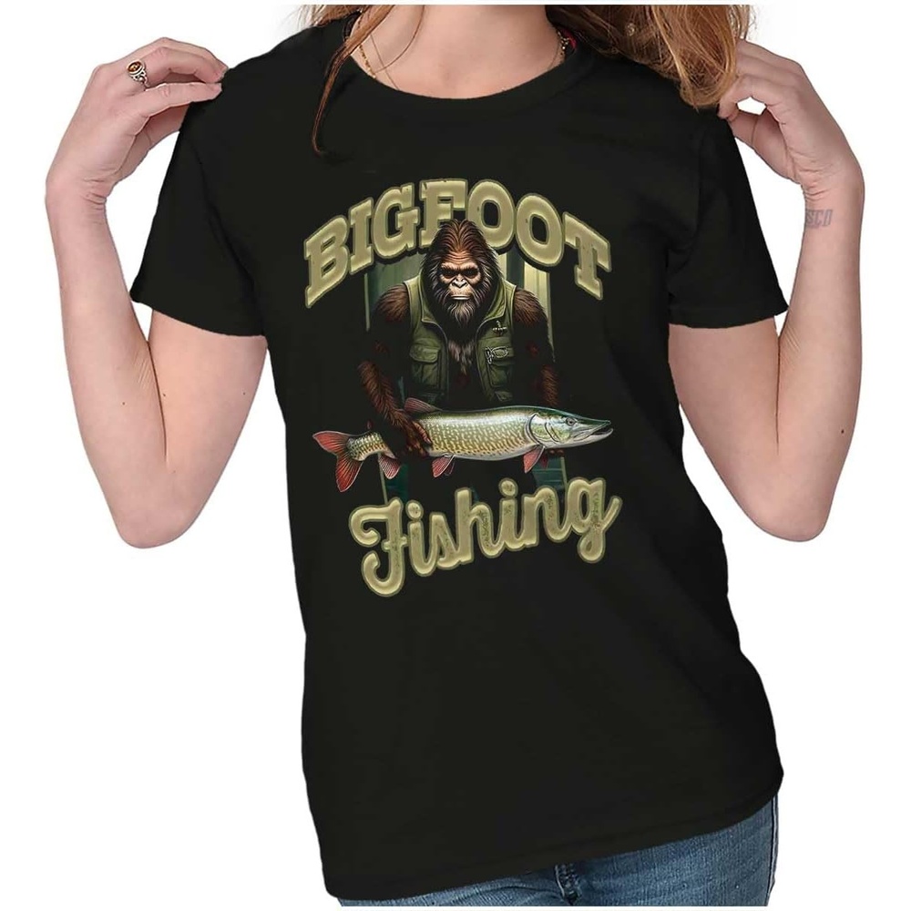 image:imageBrisco Brands Bigfoot Fishing Outdoor Adventure Womens Slim Fit Graphic TeeBlack