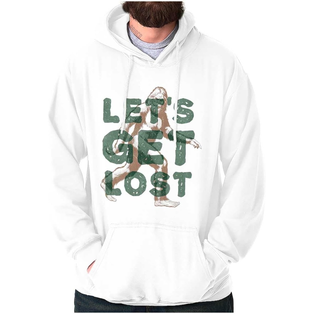 image:imageBrisco Brands Bigfoot Lets Get Lost Outdoors Hoodie Sweatshirt Women MenWhite