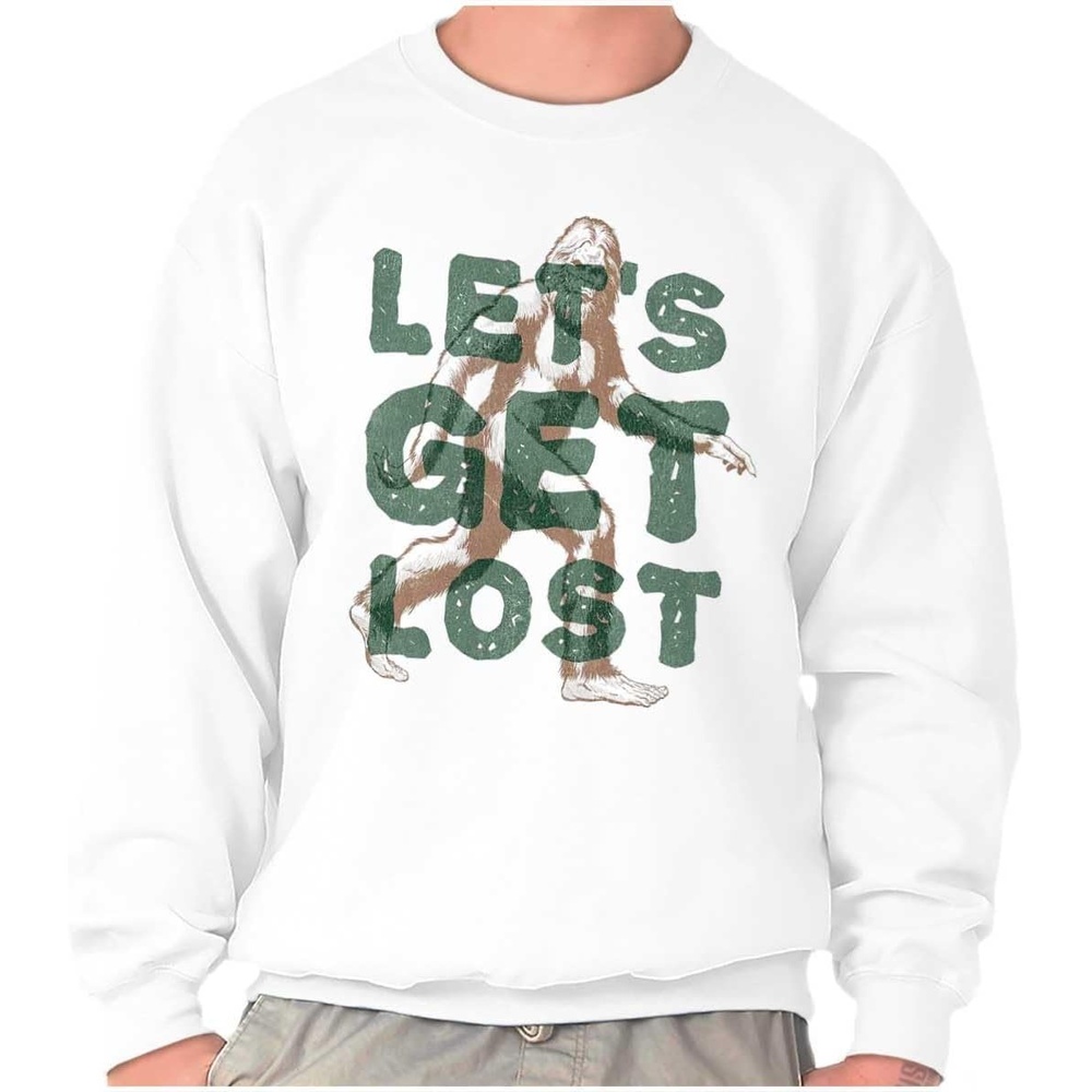 image:imageBrisco Brands Bigfoot Lets Get Lost Outdoors Sweatshirt for Men or WomenWhite