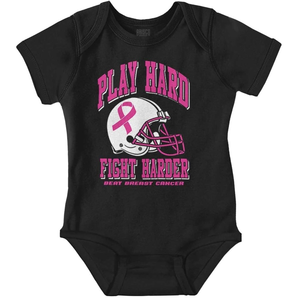 image:imageBrisco Brands Breast Cancer Football Fight Hard Baby Bodysuit Jumper GirlsBlack