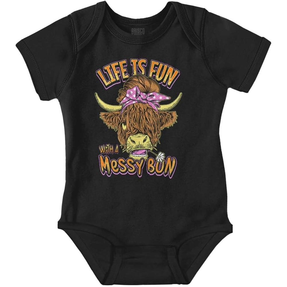 image:imageBrisco Brands Cute Life Is Fun With a Messy Bun Baby Bodysuit Jumper GirlsBlack