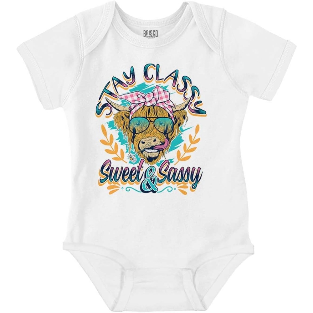 image:imageBrisco Brands Cute Stay Classy Sweet and Sassy Baby Bodysuit Jumper GirlsWhite