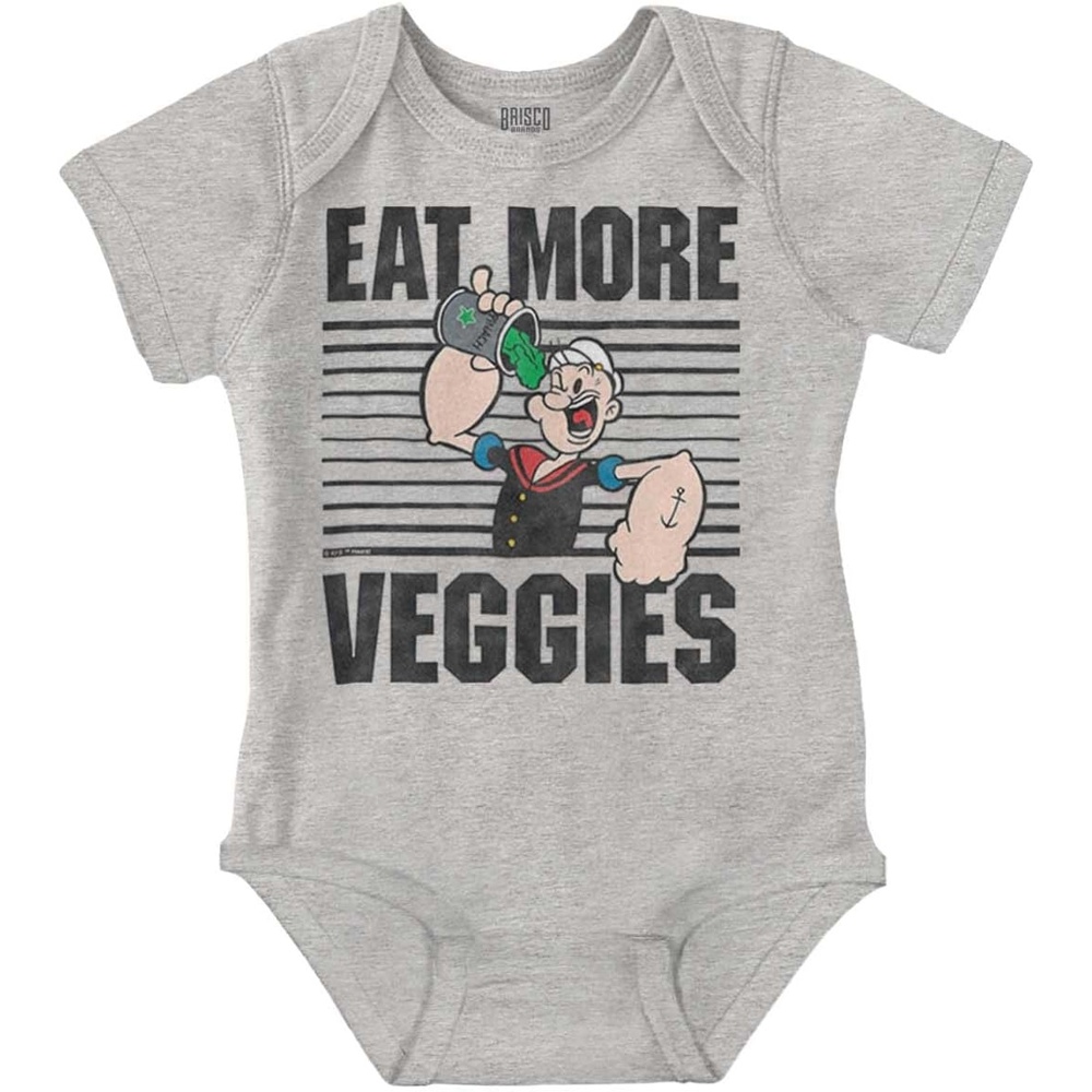 image:imageBrisco Brands Eat More Veggies Popeye The Sailor Baby Romper Boys or GirlsHeather