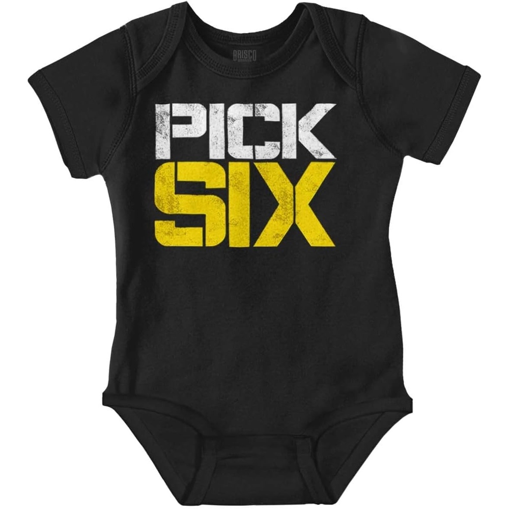 image:imageBrisco Brands Football Pick Six Sports Athlete Baby Romper Boys or GirlsBlack