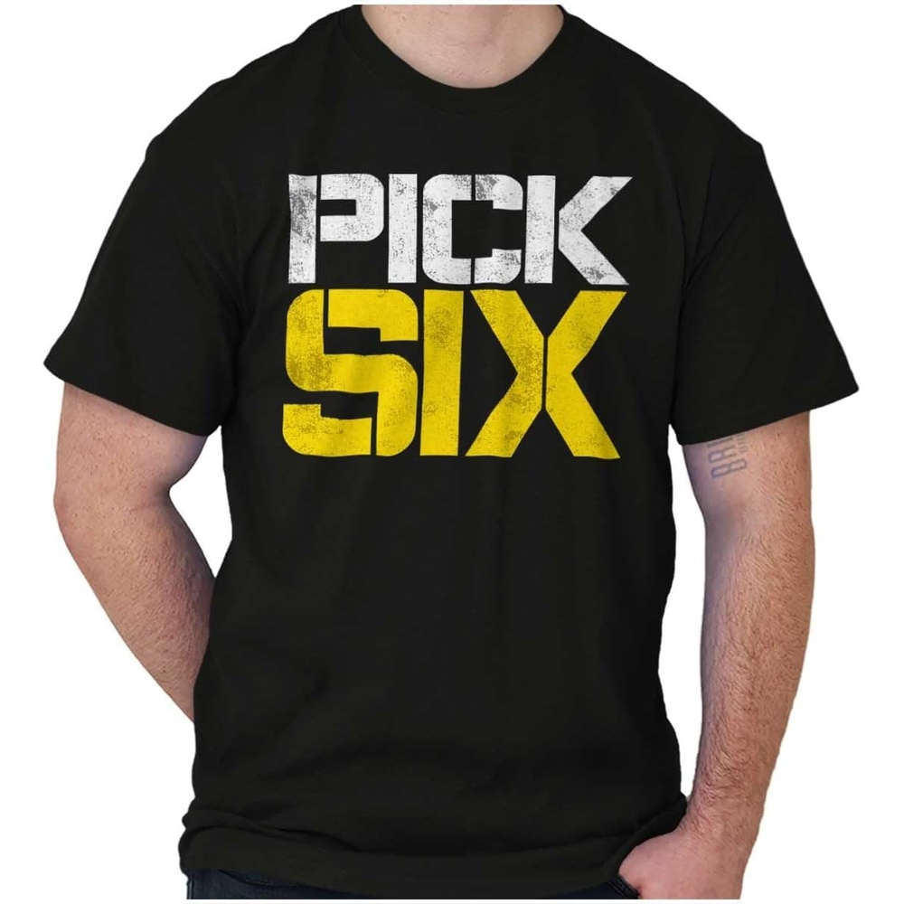 image:imageBrisco Brands Football Pick Six Sports Athlete Graphic T Shirt Men or WomenBlack