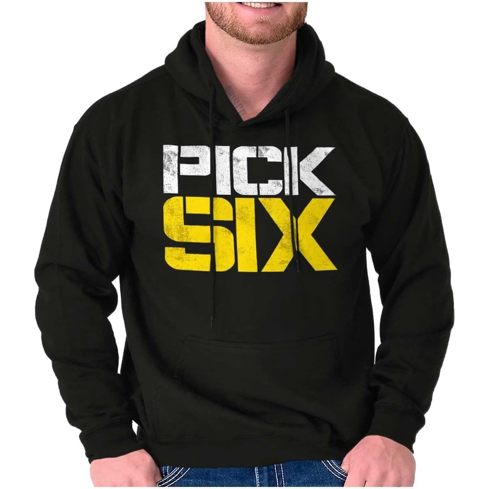 image:imageBrisco Brands Football Pick Six Sports Athlete Hoodie Sweatshirt Women MenBlack