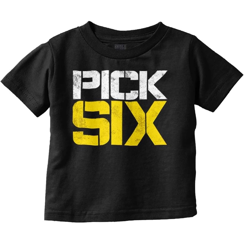 image:imageBrisco Brands Football Pick Six Sports Athlete Toddler Baby Graphic T ShirtBlack