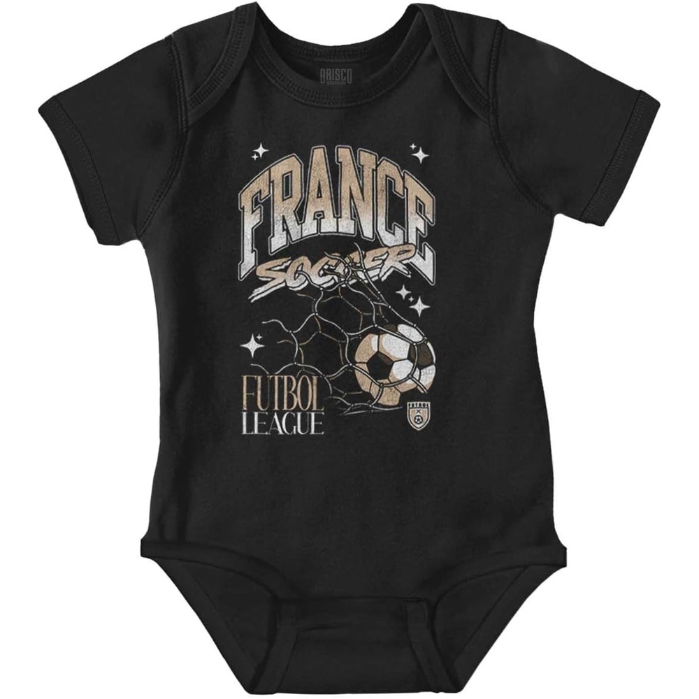 image:imageBrisco Brands France Futbol League Soccer Goal Baby Romper Boys or GirlsBlack