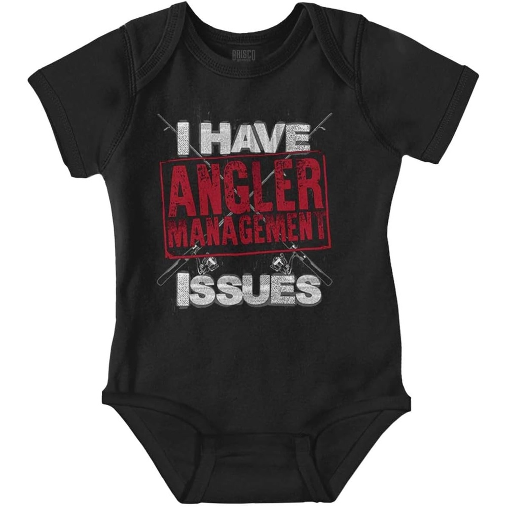 image:imageBrisco Brands Funny Angler Management Issues Joke Baby Romper Boys or GirlsBlack