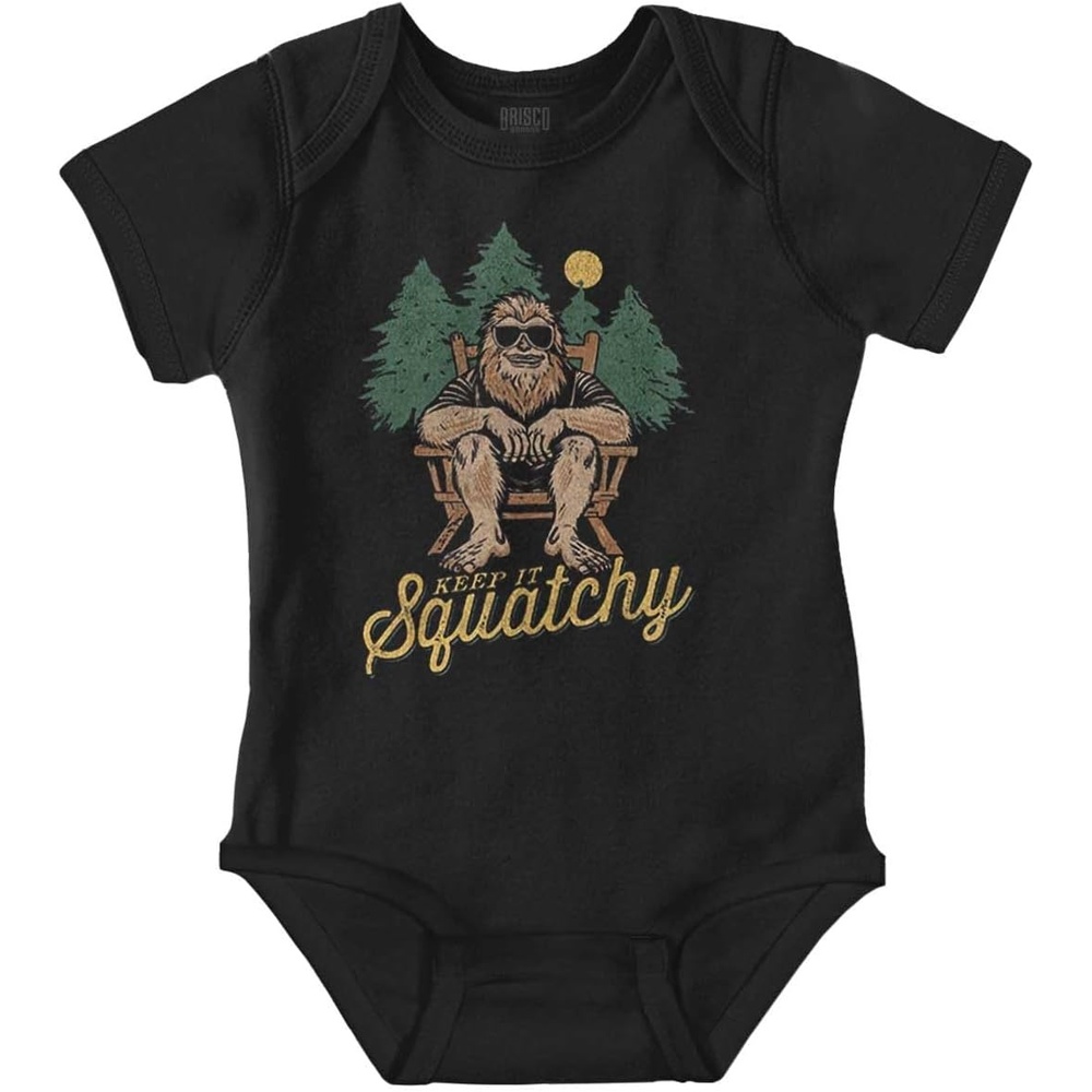 image:imageBrisco Brands Funny Bigfoot Keep It Squatchy Baby Romper Boys or GirlsBlack