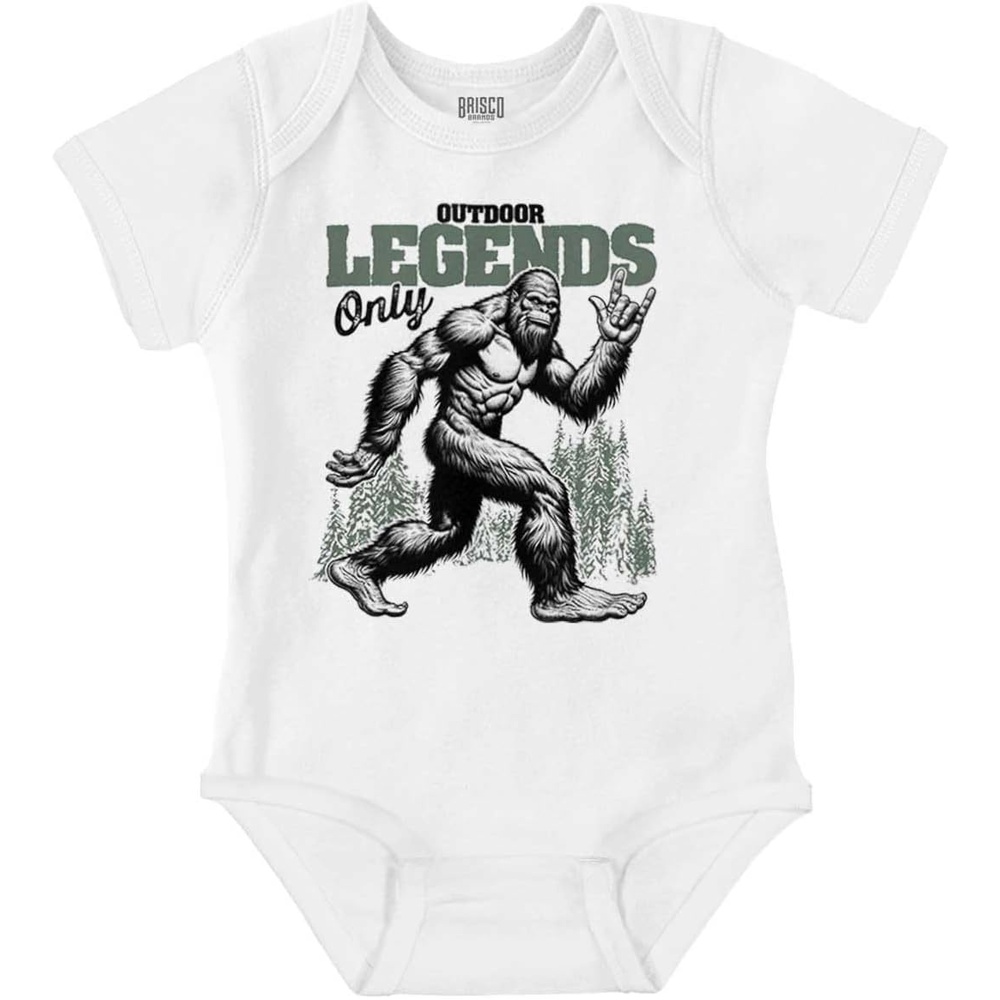 image:imageBrisco Brands Funny Bigfoot Outdoor Legends Only Baby Bodysuit Jumper BoysWhite