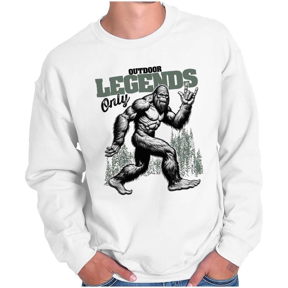 image:imageBrisco Brands Funny Bigfoot Outdoor Legends Only Mens Crewneck SweatshirtWhite
