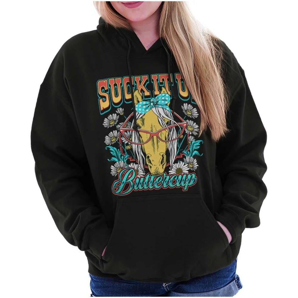 image:imageBrisco Brands Funny Horse Suck It up Buttercup Hoodie Sweatshirt WomenBlack