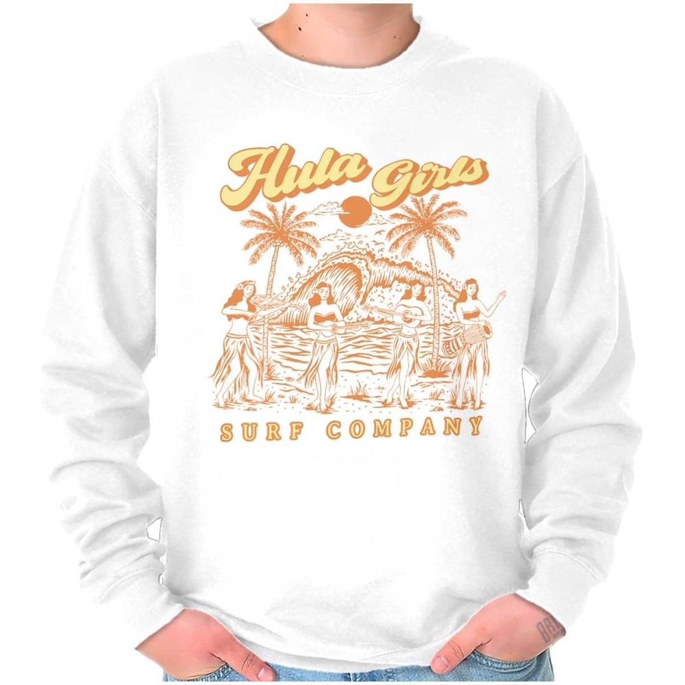 image:imageBrisco Brands Hawaii Hula Girls Surf Company Sweatshirt for Men or WomenWhite