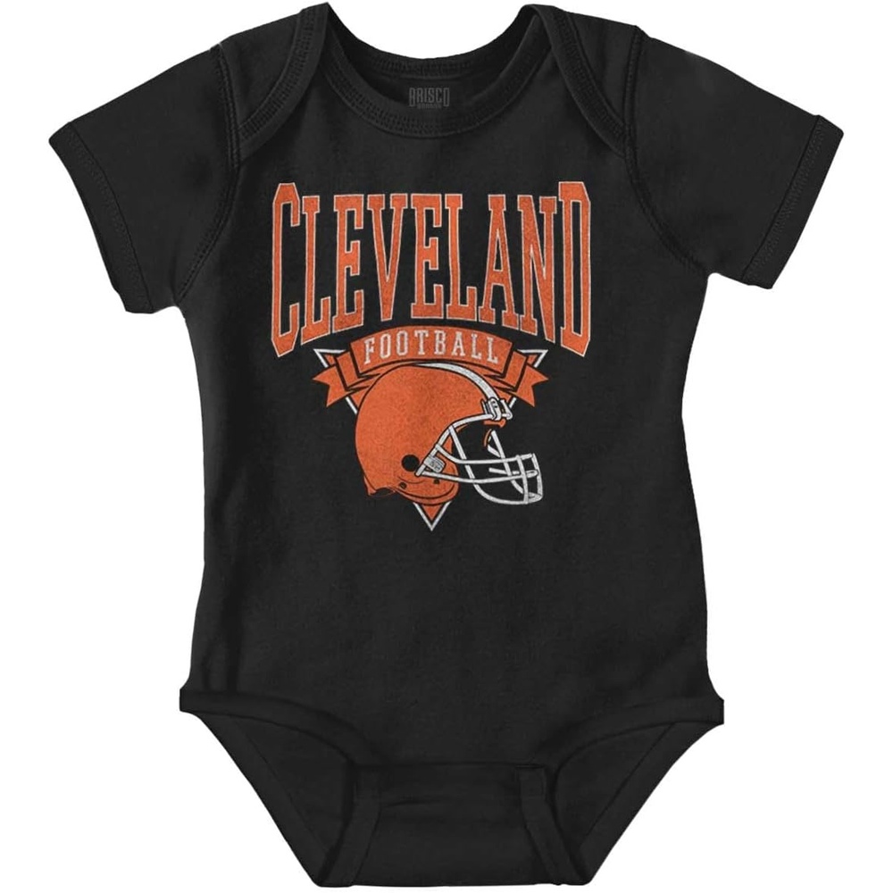 image:imageBrisco Brands Hometown Football Team Fan Helmet Baby Romper Boys or GirlsBlack Cleveland