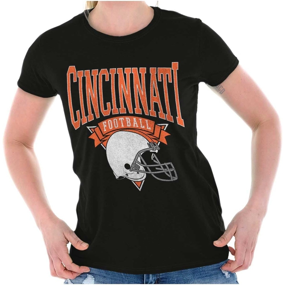 image:imageBrisco Brands Hometown Football Team Fan Helmet Womens Slim Fit Graphic TeeBlack  Cincinnati