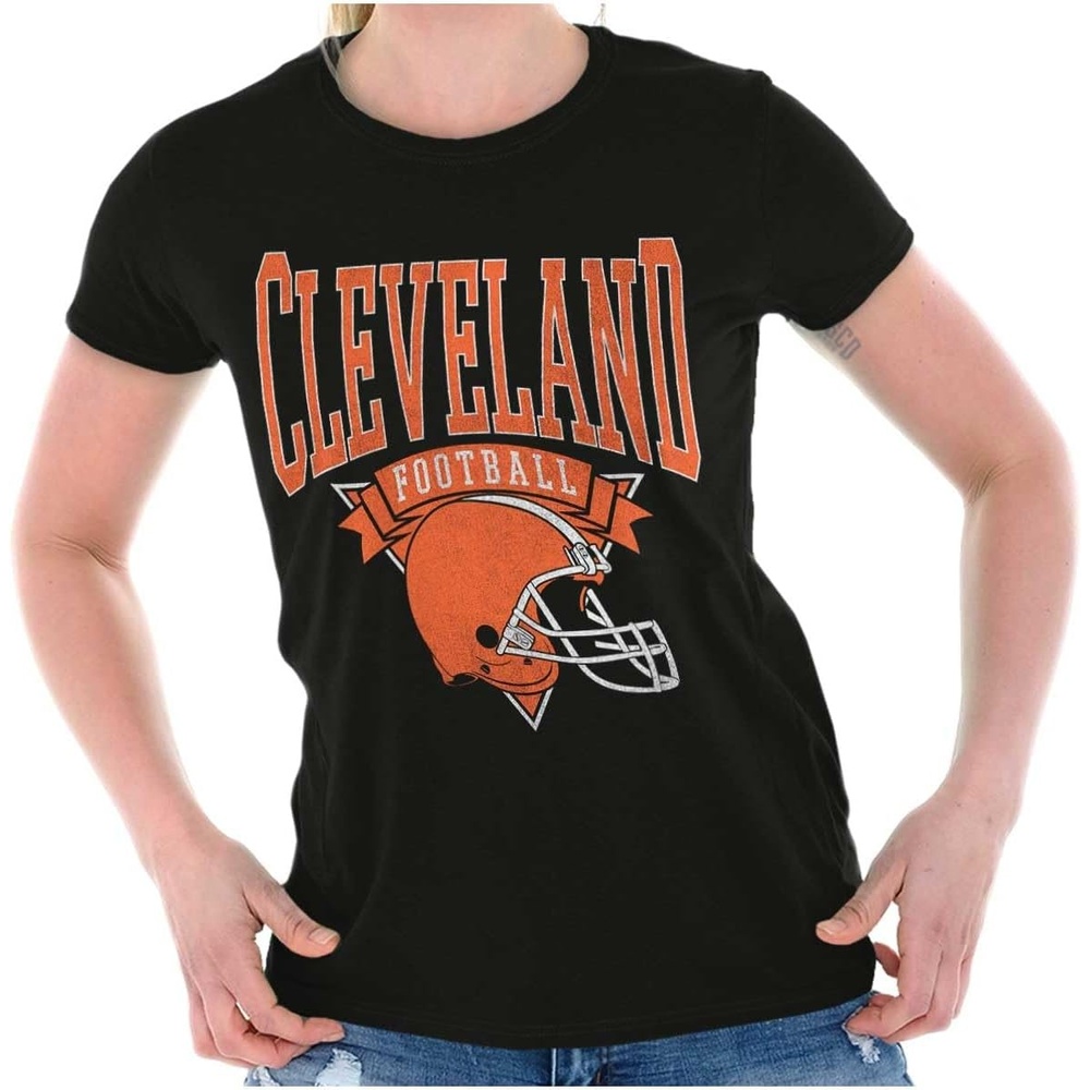 image:imageBrisco Brands Hometown Football Team Fan Helmet Womens Slim Fit Graphic TeeBlack  Cleveland