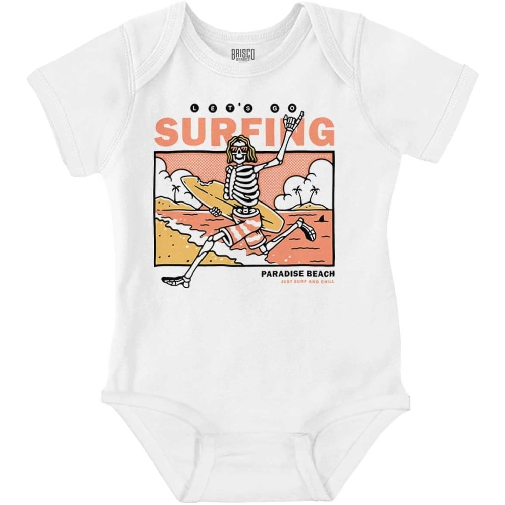 image:imageBrisco Brands Lets Go Surfing Skeleton Beach Baby Romper Boys or GirlsWhite