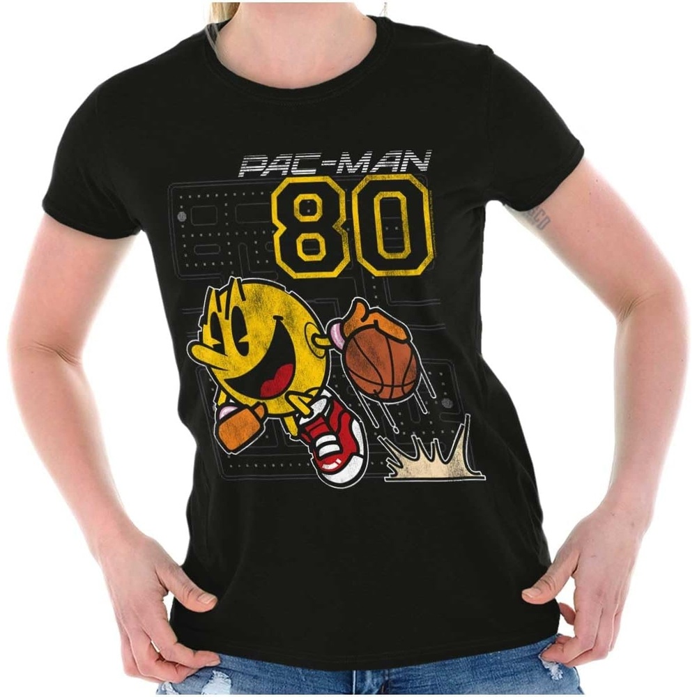 image:imageBrisco Brands Pacman Basketball Player Dribble Womens Slim Fit Graphic TeeBlack