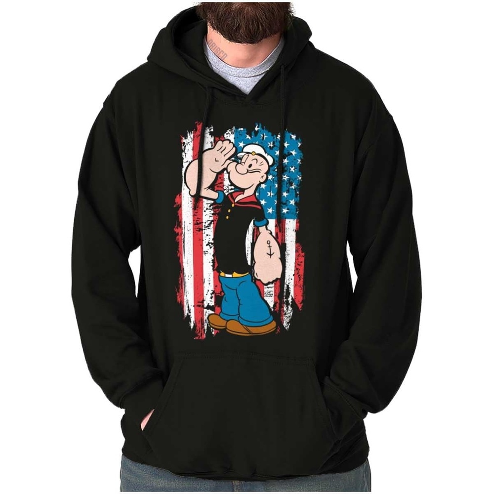 image:imageBrisco Brands Patriotic Popeye Salute America Hoodie Sweatshirt Women MenBlack