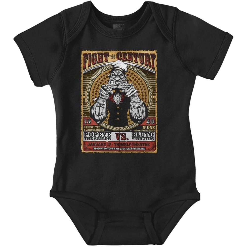 image:imageBrisco Brands Popeye Boxing Champion Fight Poster Baby Romper Boys or GirlsBlack Fight of the Century