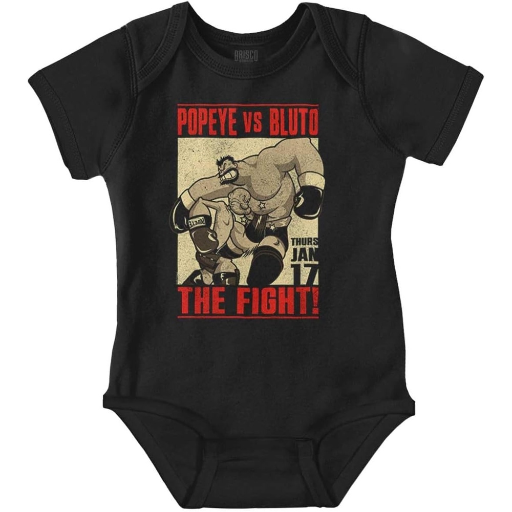 image:imageBrisco Brands Popeye Boxing Champion Fight Poster Baby Romper Boys or GirlsBlack Popeye Vs Bluto