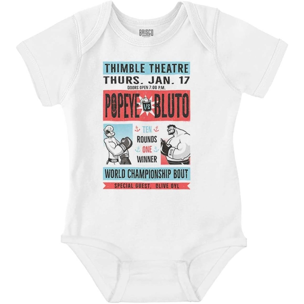 image:imageBrisco Brands Popeye Boxing Champion Fight Poster Baby Romper Boys or GirlsWhite Thimble Theatre