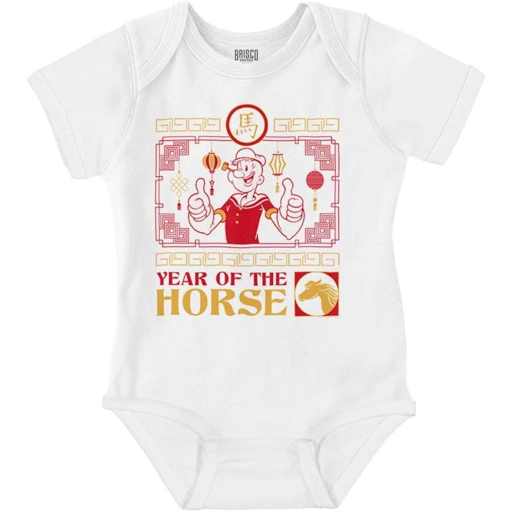 image:imageBrisco Brands Popeye Chinese Year of The Horse Baby Romper Boys or GirlsWhite