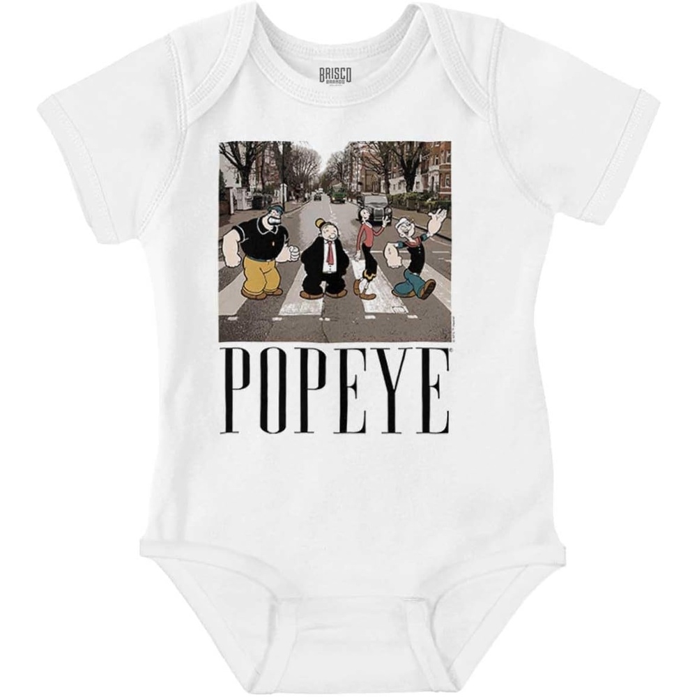 image:imageBrisco Brands Popeye Crosswalk Music Album Cover Baby Romper Boys or GirlsWhite