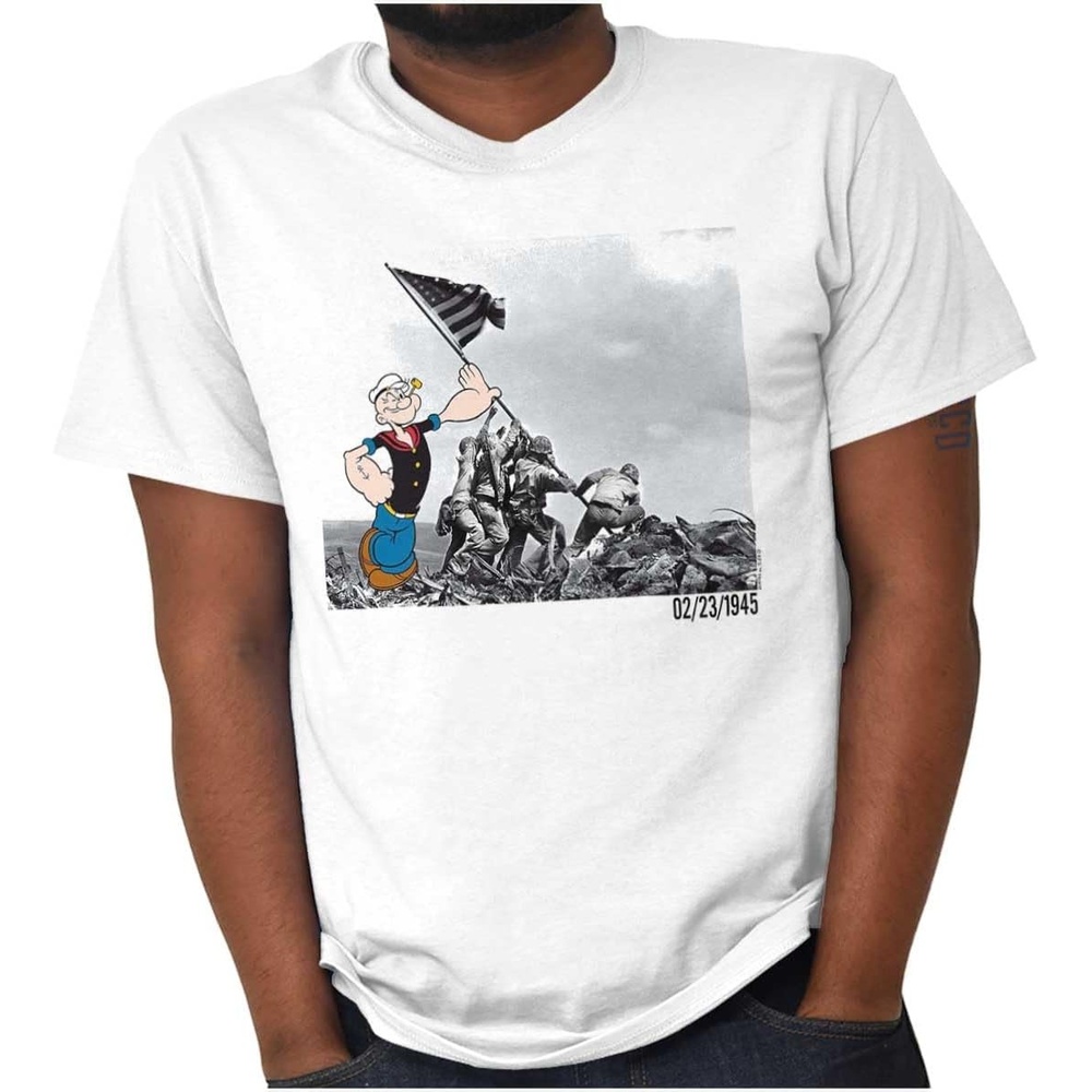 image:imageBrisco Brands Popeye Raising the American Flag Graphic T Shirt Men or WomenWhite