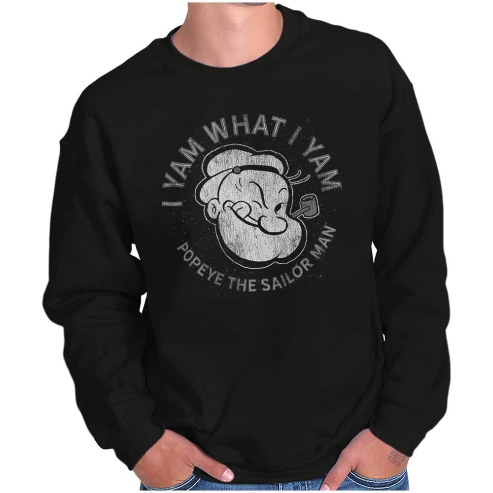 image:imageBrisco Brands Popeye Sailor Man Quote What I Yam Sweatshirt for Men or WomenBlack
