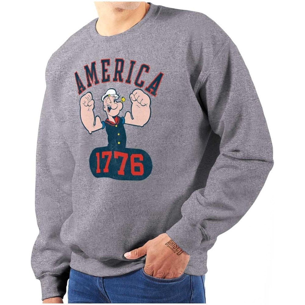 image:imageBrisco Brands Popeye The Sailor Man America 1776 Sweatshirt for Men or WomenSport Grey