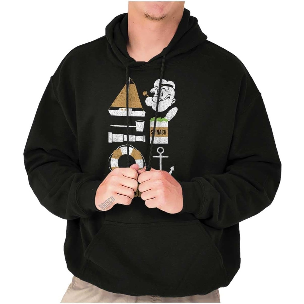image:imageBrisco Brands Popeye The Sailor Man Sea Captain Hoodie Sweatshirt Women MenBlack