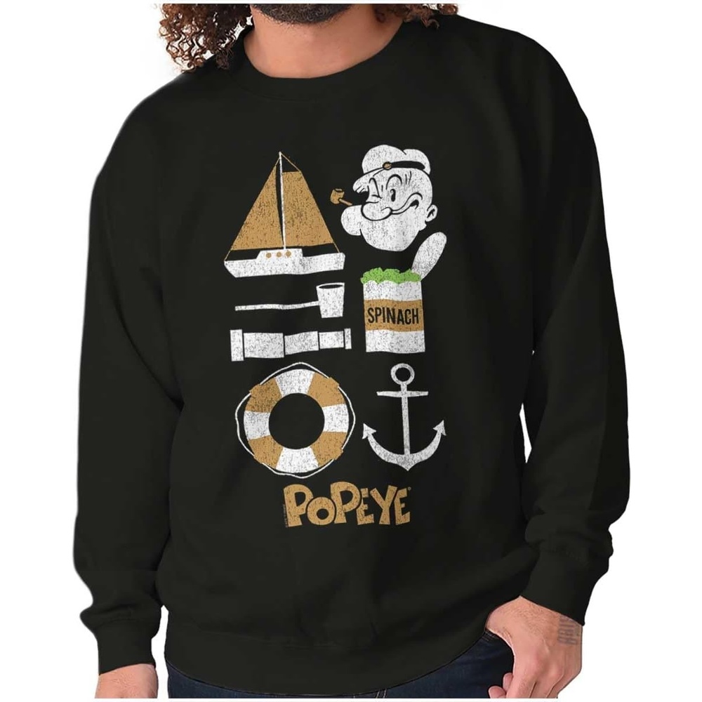 image:imageBrisco Brands Popeye The Sailor Man Sea Captain Sweatshirt for Men or WomenBlack