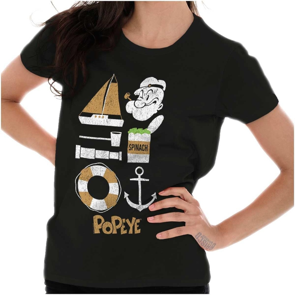 image:imageBrisco Brands Popeye The Sailor Man Sea Captain Womens Slim Fit Graphic TeeBlack