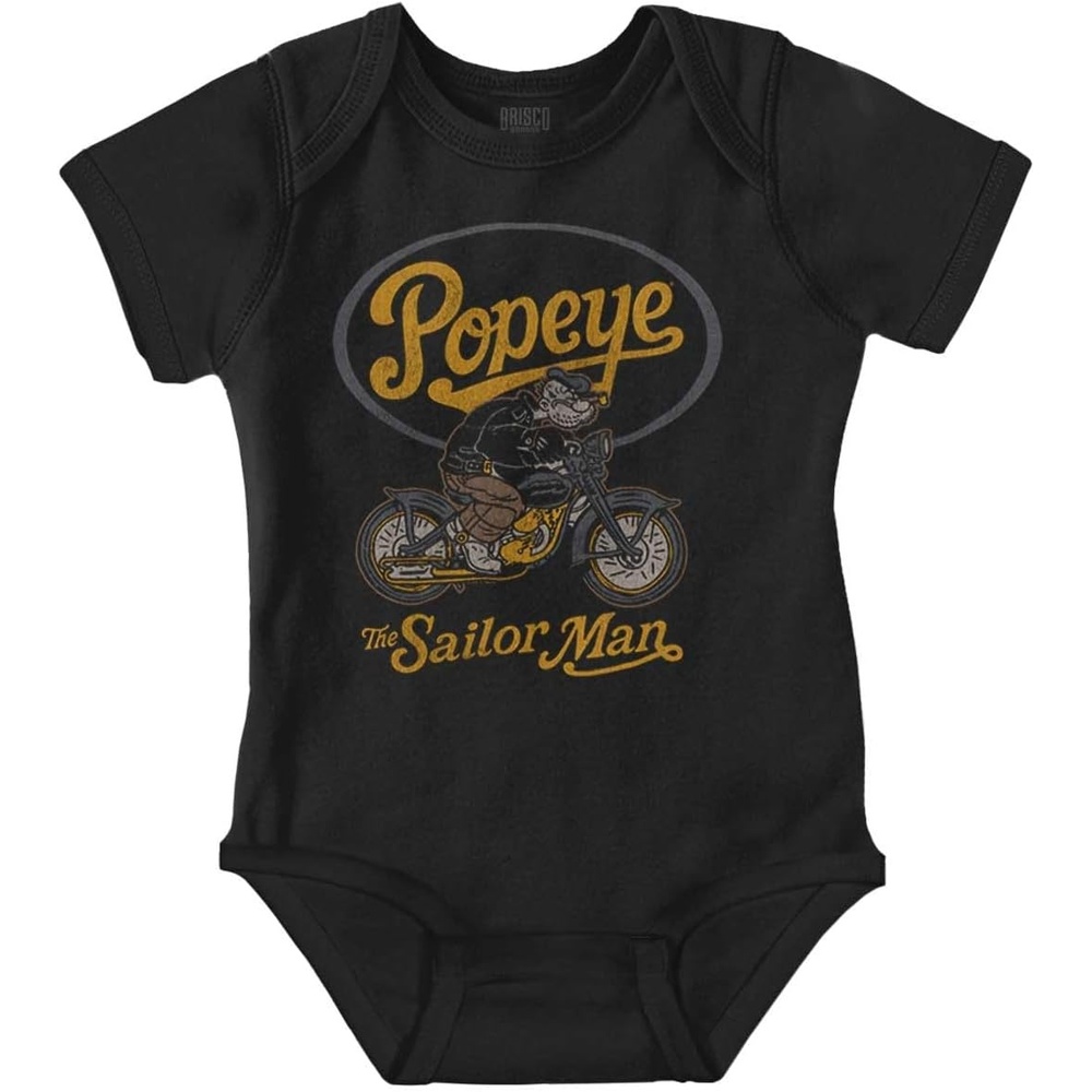 image:imageBrisco Brands Popeye Vintage Motorcycle Biker Baby Romper Boys or GirlsBlack Retro Biker