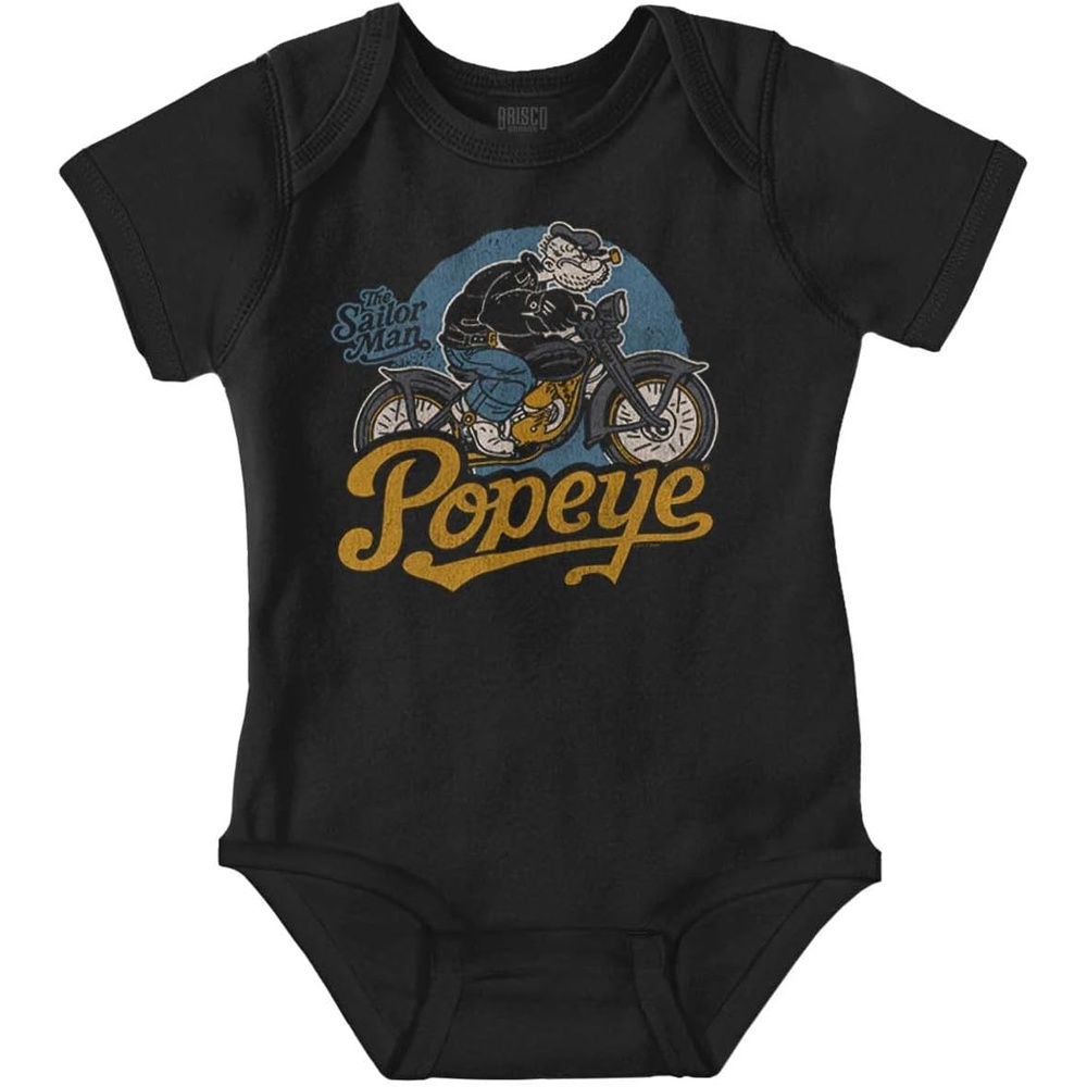 image:imageBrisco Brands Popeye Vintage Motorcycle Biker Baby Romper Boys or GirlsBlack  Vintage Biker